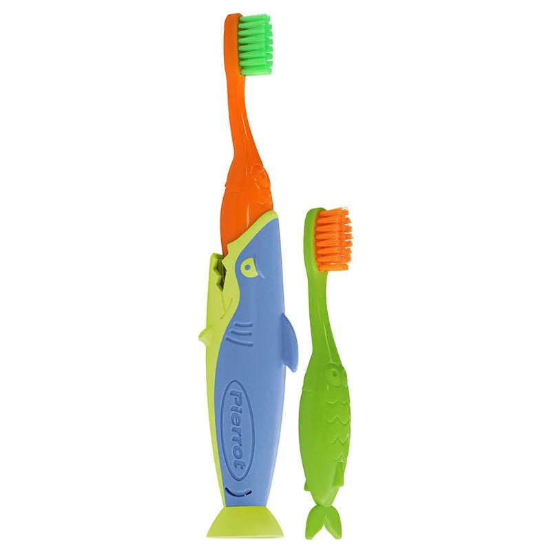 فرشاة أسنان شارکي للأطفال من بييرو (ناعمة، ٢-٨ سنوات) | Pierrot Sharky Kids Toothbrush Soft