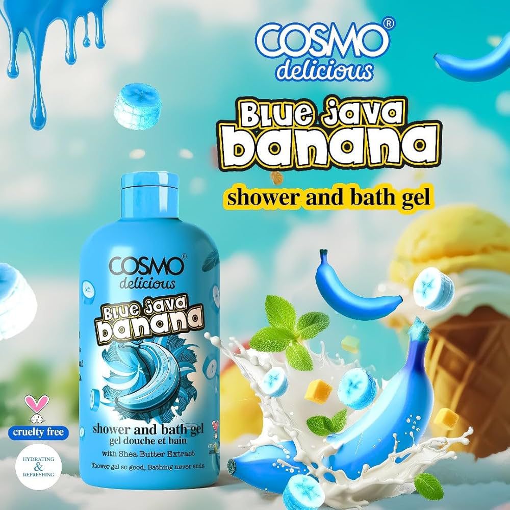 COSMO DELICIOUS BLUE JAVA BANANA SHOWER AND BATH GEL 500ml كوزمو غسول منظف ومرطب للجسم