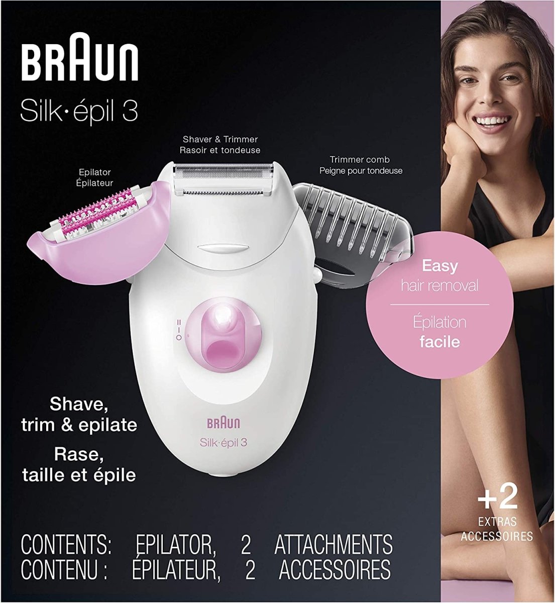 براون سيلك - إبيل 3 مع ملحق لحلاقة الجسم والمناطق الحساسة | Braun Silk - épil 3 Epilator with Body and Sensitive Areas Shaver Attachment - EROS STORE