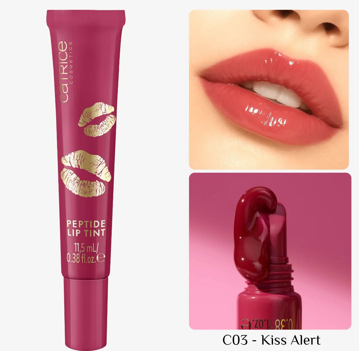 Catrice Lip Gloss - Kiss & Glow - Peptide Lip Tint - 11,5 ml | كاتريس ليب غلوس - كيس آند جلو - بيبتايد ليب تينت - 11.5 مل C03 Kiss Alert - EROS STORE