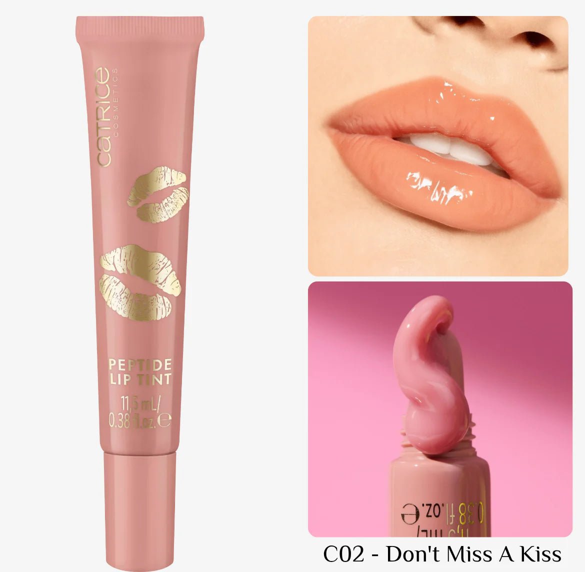 Catrice Lip Gloss - Kiss & Glow - Peptide Lip Tint - 11,5 ml | كاتريس ليب غلوس - كيس آند جلو - بيبتايد ليب تينت - 11.5 مل C02 Dont Miss A Kiss - EROS STORE