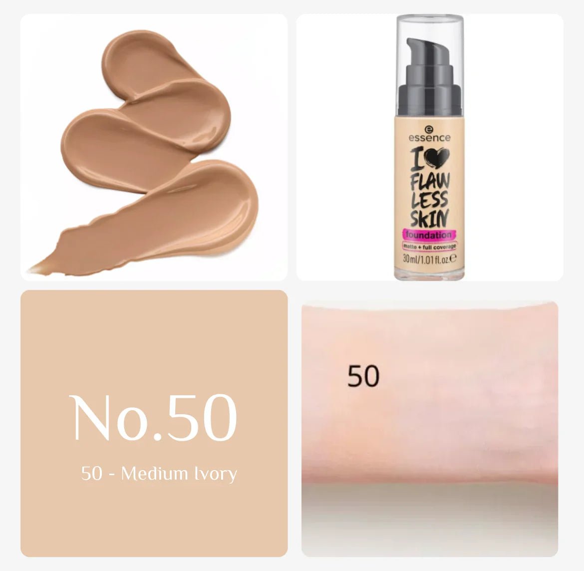 Essence I Love Flawless Skin Foundation - 30ml | ايسنس كريم أساس - 30 مل 50 Medium Ivory - EROS STORE