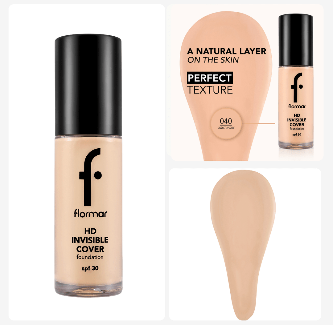 FLORMAR HD INVISIBLE COVER FOUNDATION - 30ML | فلورمار كريم الاساس - 30 مل 40 - EROS STORE