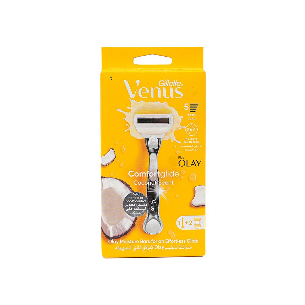 GILLETTE VENUS OLAY COCONUT HANDLE + 2 BLADES | جيليت فينوس شفرة حلاقة للنساء مع رأسين للتبديل - EROS STORE