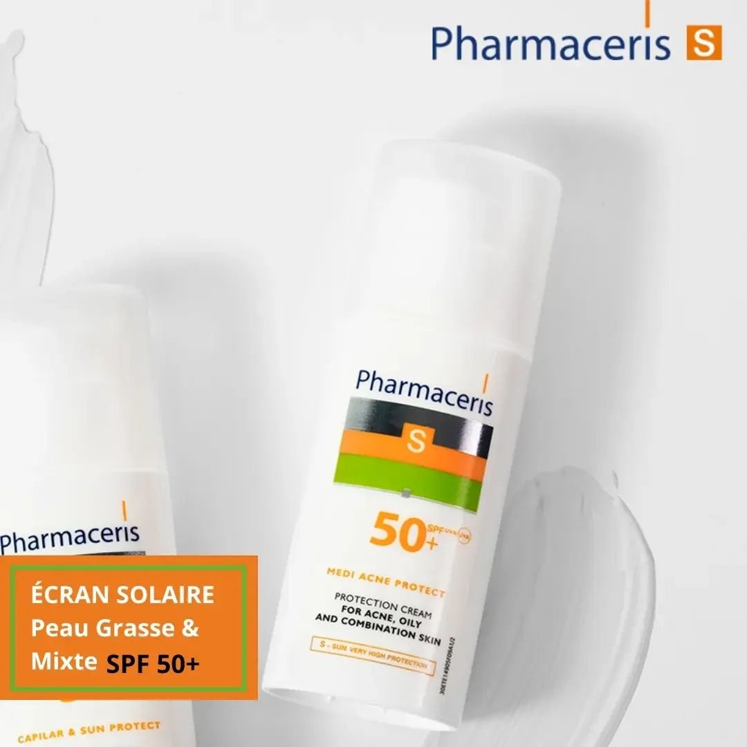 كريم الحماية من فارماسيريس بعامل حماية من الشمس SPF 50+ لحب الشباب والبشرة الدهنية والمختلطة | Pharmaceris S Medi Acne Protect SPF 50+ Cream for Acne - Prone, Oily, and Combination Skin 30 مل - EROS STORE