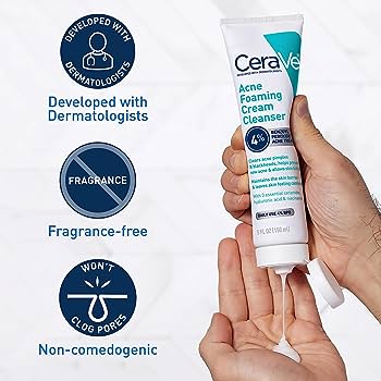 سيرافي منظف رغوي لحب الشباب مع 4% بنزويل بيروكسايد | CeraVe Acne Foaming Cream Cleanser with 4% Benzoyl Peroxide 150 مل - EROS STORE