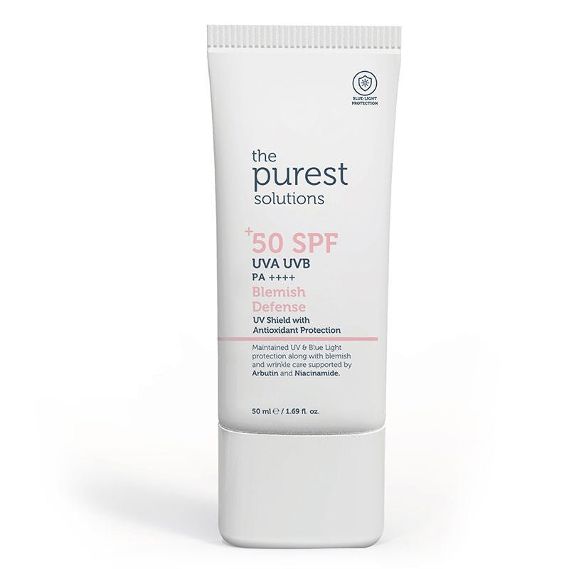 The Purest Solutions SPF50+ Blemish Defense Cream - 50 ml | ذا بيوريست كريم مزيل الشوائب وخافي العيوب مع عامل حماية من شمس 50+ - EROS STORE
