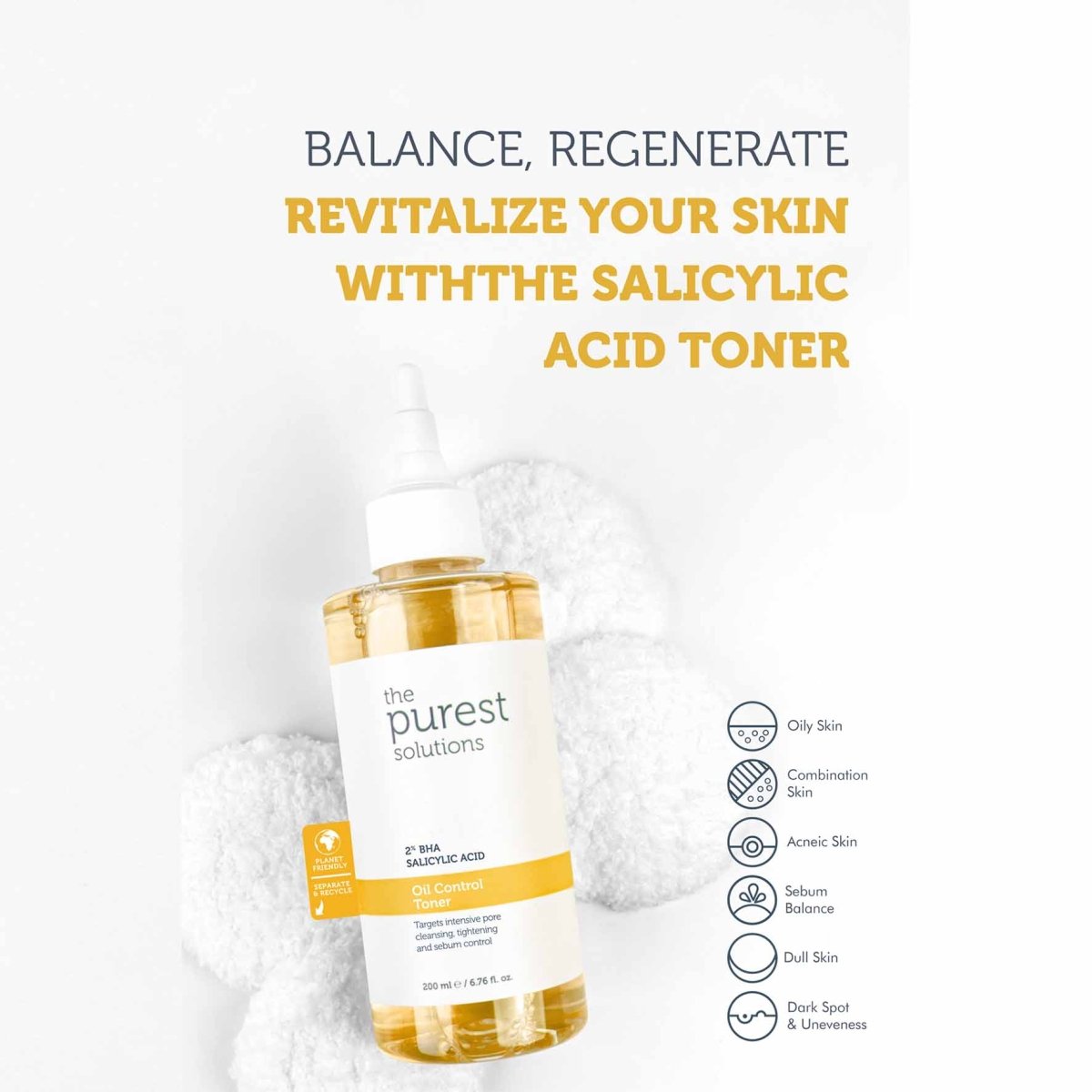 تونر ذا بيورست سوليوشنز للتحكم في الزيوت بحمض الساليسيليك 2% - 200 مل | The Purest Solutions Oil Control Toner 2% Salicylic Acid - 200ml 200 مل - EROS STORE