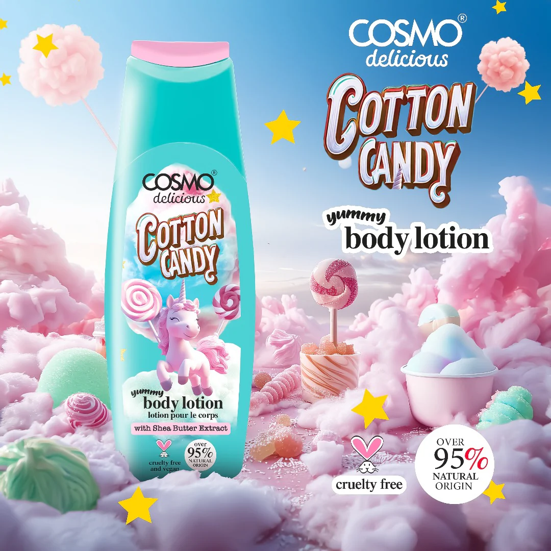 COSMO Delicious Cotton Candy Body Lotion 400ml كوزمو لوشن مرطب للجسم برائحة حلوى القطن