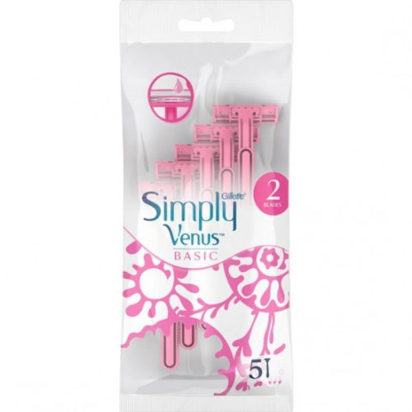 Simply Venus Basic 5 Pack Razors - Pink مجموعة شفرات حلاقة سيمبلي فينوس الأساسية - 5 قطع - وردي