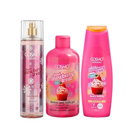 COSMO Delicious Sweet Snowberry Treat 3-Piece Set (Mist 150ml, Shower Gel 350ml, Body Lotion200ml) كوزمو مجموعة العناية بالجسم برائحة حلوى التوت الثلجي