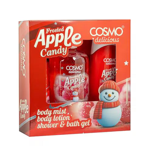 COSMO Delicious Frosted Apple Candy 3 Pieces Gift Set For Women & Men (150ml +350ml +200ml ) كوزمو مجموعة اعناية بالبشرة بحلوى التفاح