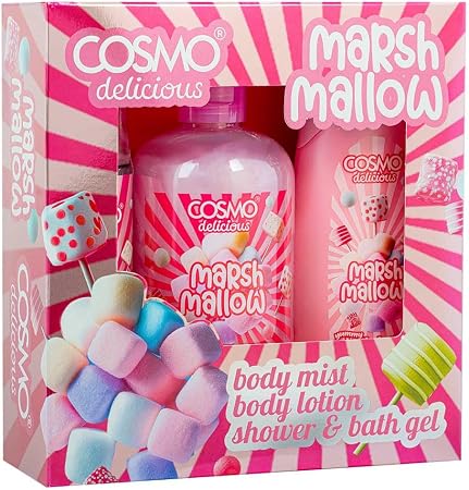COSMO Marsh Mallow Cream Body Mist Body Lotion Shower & Bath Gel | كوزمو مجموعة العناية بالجسم برائحة المارشميلو