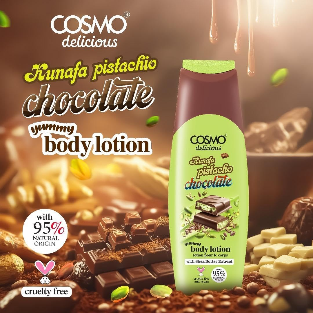 COSMO Delicious Kunafa Pistachio Chocolate Body Lotion 400ml كوزمو لوشن مرطب للجسم برائحة الكنافة والفستق والشوكولاتة