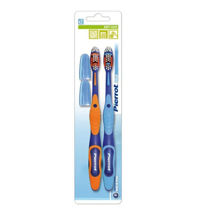 فرشاة أسنان جولد ناعمة من بييرو - عبوة قطعتين مع غطاء | Pierrot Gold Toothbrush Soft 2 Pack R343