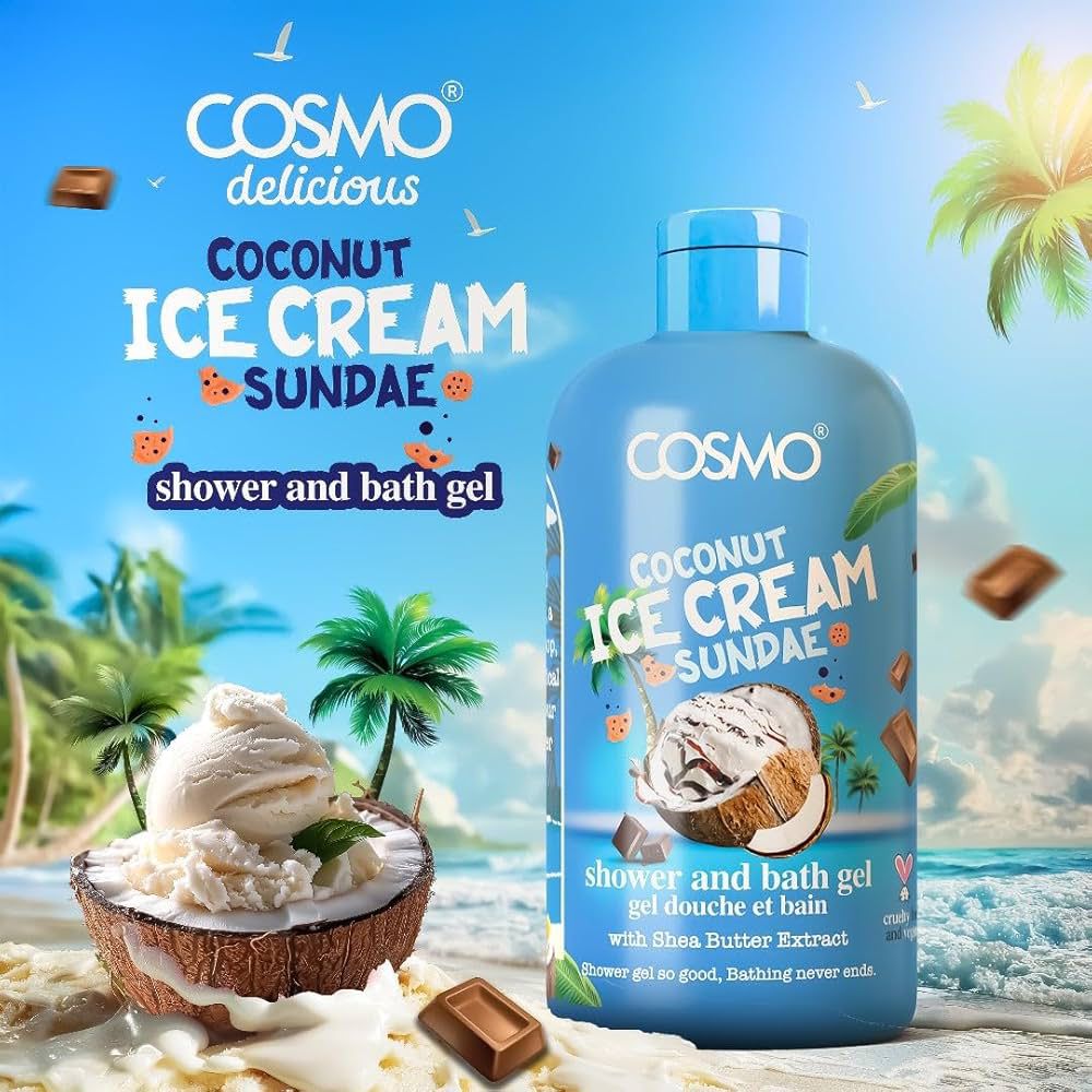 COSMO DELICIOUS COCONUT ICE CREAM SUNDAE SHOWER AND BATH GEL 500ml كوزمو غسول منظف ومرطب للجسم