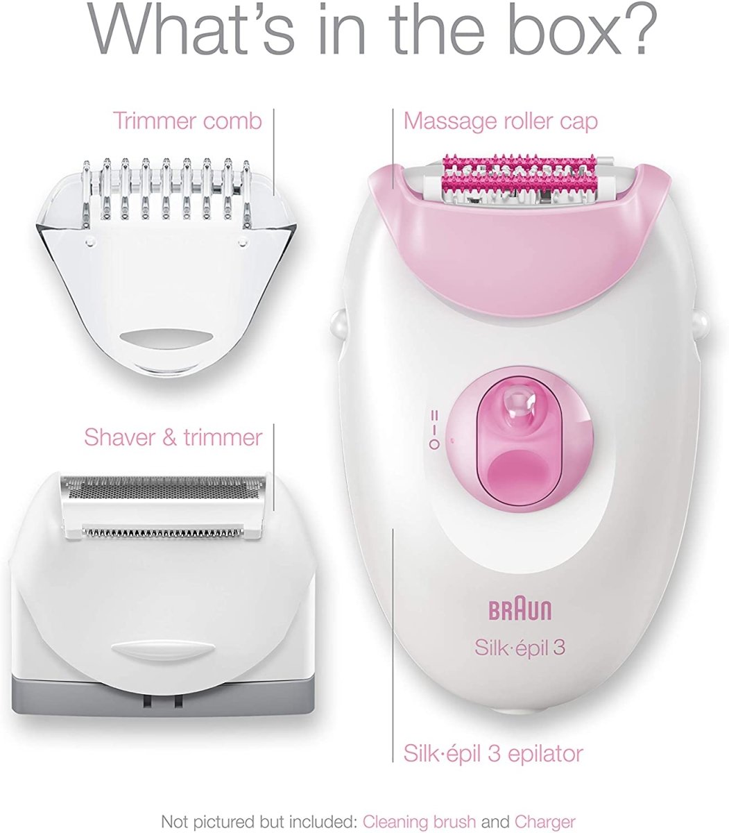 براون سيلك - إبيل 3 مع ملحق لحلاقة الجسم والمناطق الحساسة | Braun Silk - épil 3 Epilator with Body and Sensitive Areas Shaver Attachment - EROS STORE