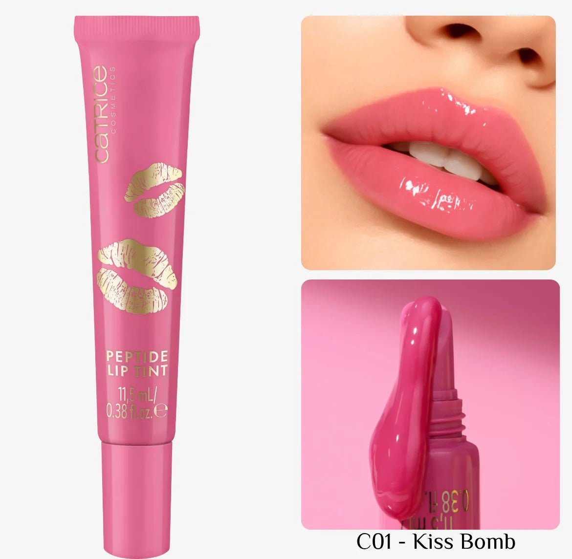 Catrice Lip Gloss - Kiss & Glow - Peptide Lip Tint - 11,5 ml | كاتريس ليب غلوس - كيس آند جلو - بيبتايد ليب تينت - 11.5 مل C01 Kiss Bomb - EROS STORE