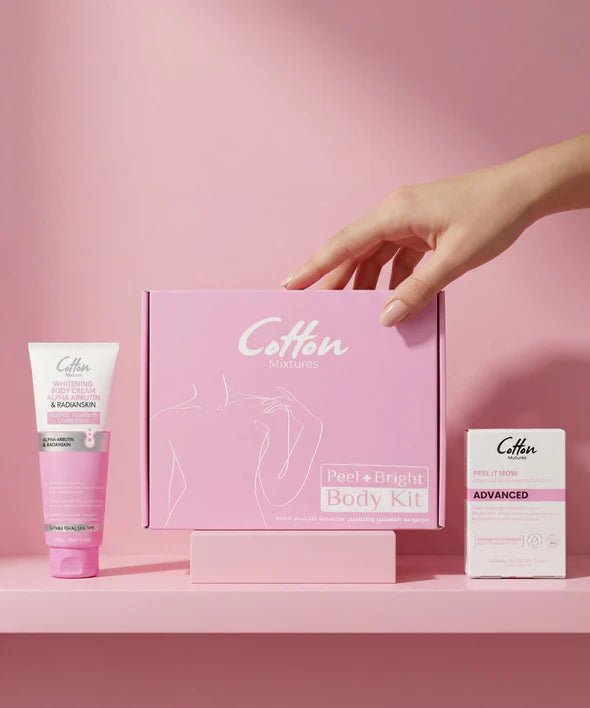 cotton Peel& bright body kit | بكج تفتيح وتقشير الجسم مقشر 25 مل+مفتح 150 مل - EROS STORE