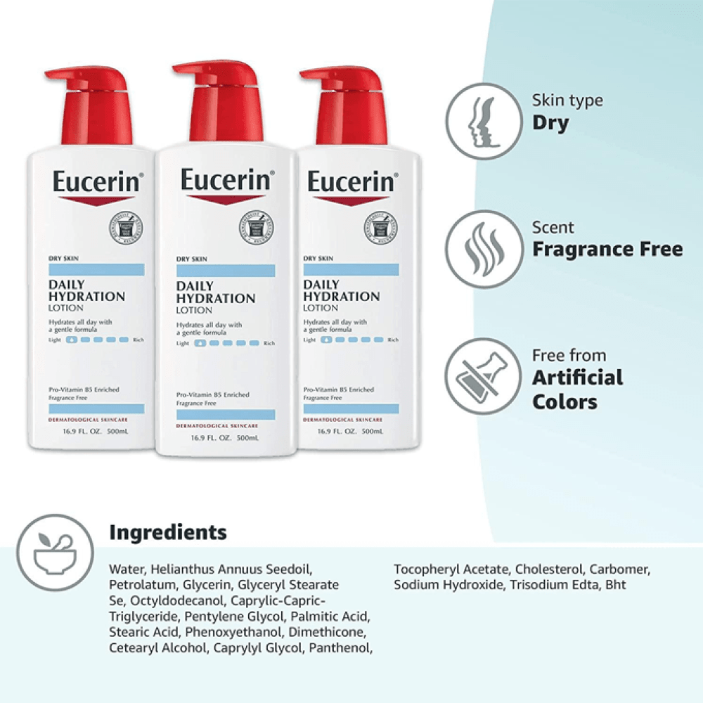 Eucerin Daily Hydration Body Lotion For Dry Skin - 500ml | يوسيرين لوشن الترطيب اليومي للجسم للبشرة الجافة - 500 مل 500 مل - EROS STORE