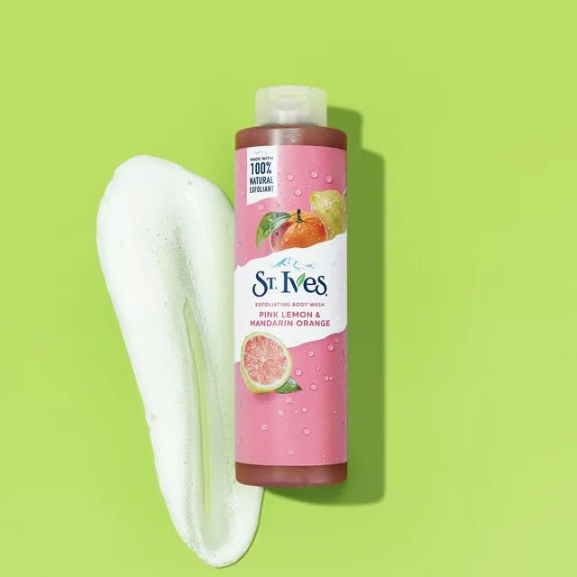 غسول الجسم المقشر بالليمون الوردي واليوسفي والبرتقال من ستيفز | St. Ives Exfoliating Body Wash with Pink Lemon, Mandarin & Orange 650 مل - EROS STORE