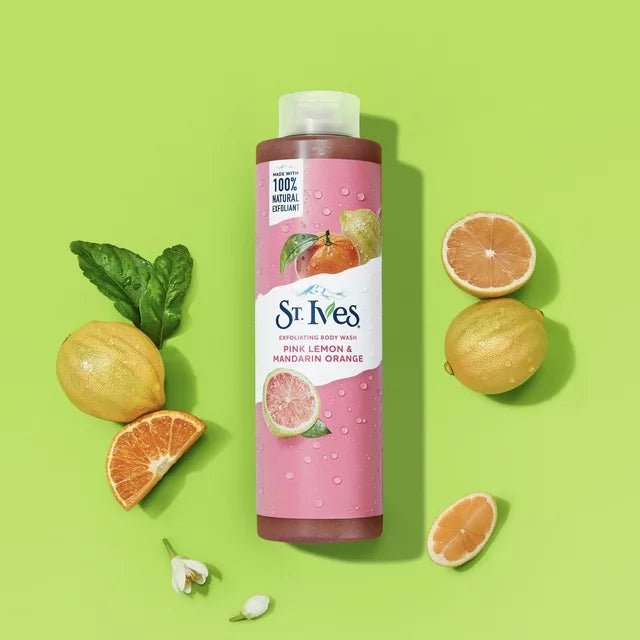 غسول الجسم المقشر بالليمون الوردي واليوسفي والبرتقال من ستيفز | St. Ives Exfoliating Body Wash with Pink Lemon, Mandarin & Orange 650 مل - EROS STORE