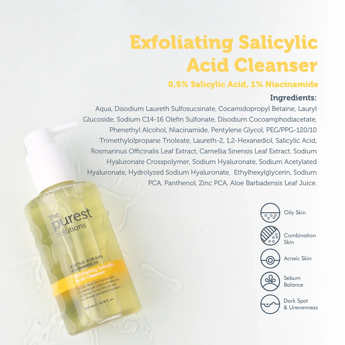 غسول ذا بيورست سوليوشنز المقشر بحمض الساليسيليك 0.5% ونياسيناميد 1% - 200 مل | The Purest Solutions Exfoliating Salicylic Acid Cleanser 0.5% Salicylic Acid, 1% Niacinamide - 200ml 200 مل - EROS STORE