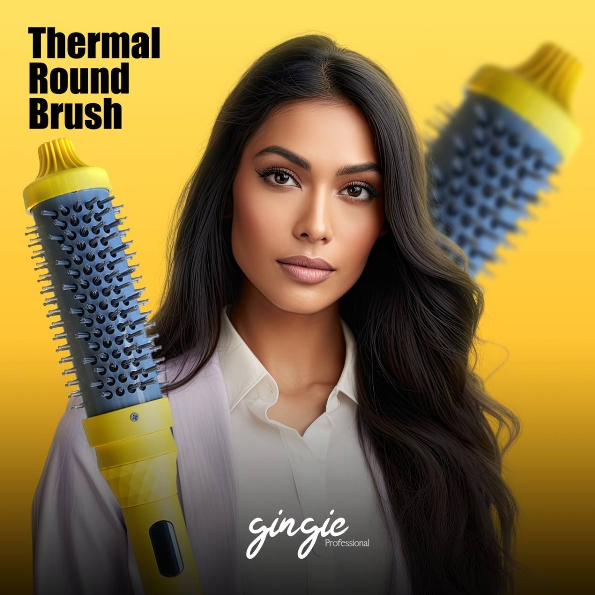 gingie Thermal Round Brush - 1200w | جنجي فرشاة حرارية دائرية لتصفيف الشعر بدون صوت بدون هواء - 1200 واط - EROS STORE