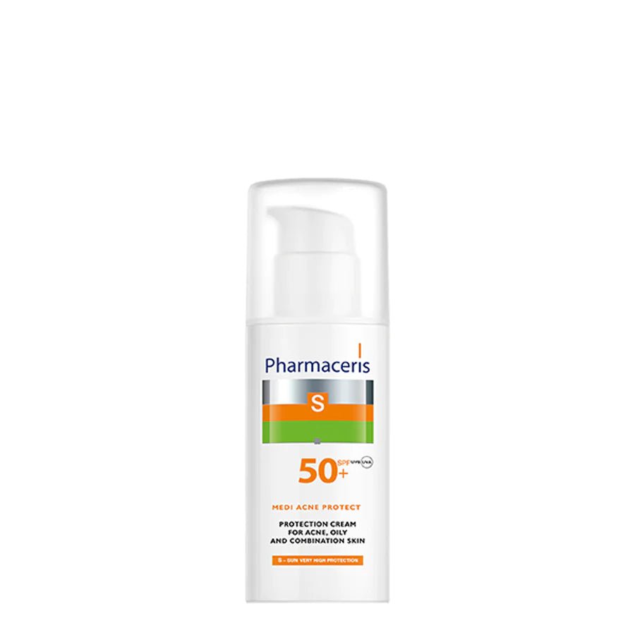كريم الحماية من فارماسيريس بعامل حماية من الشمس SPF 50+ لحب الشباب والبشرة الدهنية والمختلطة | Pharmaceris S Medi Acne Protect SPF 50+ Cream for Acne - Prone, Oily, and Combination Skin 30 مل - EROS STORE