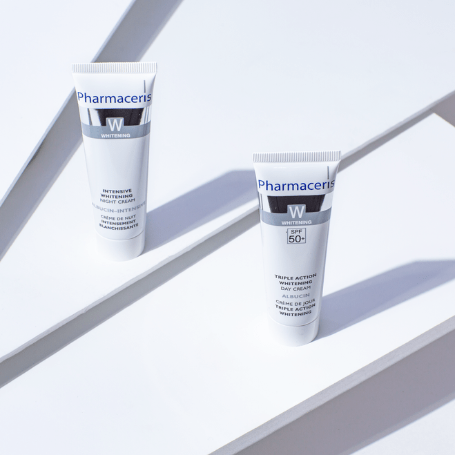 كريم نهاري لتفتيح البشرة بمعامل حماية 50+ ألبوسين من فارماسيرز | Pharmaceris W Albucin Triple Action Skin Lightening Day Cream SPF 50+ 30 مل - EROS STORE