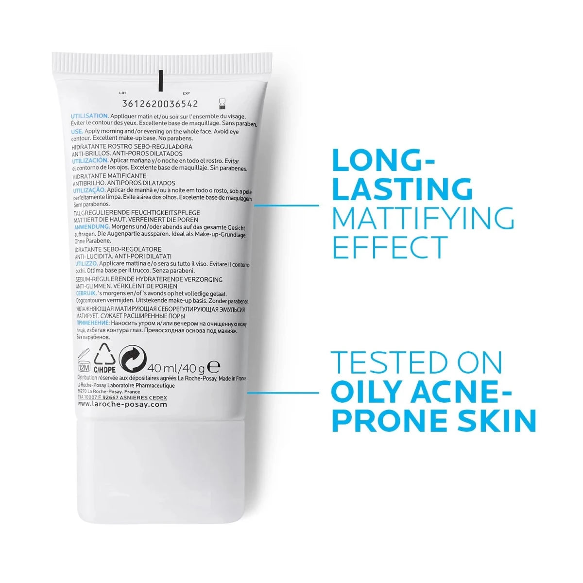 La Roche Posay Effaclar Mat Mattifying Moisturizer For Oily Skin - 40ml | لاروش ايفكلار مات مرطب للبشرة الدهنية - 40 مل 40 مل - EROS STORE