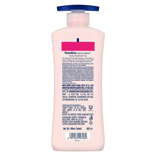 لوشن فازلين اليومي لتفتيح البشرة، مرطب يدوم 48 ساعة - 400 مل| Vaseline Daily Brightening 48hr Moisturization Lotion - 400ml - EROS STORE