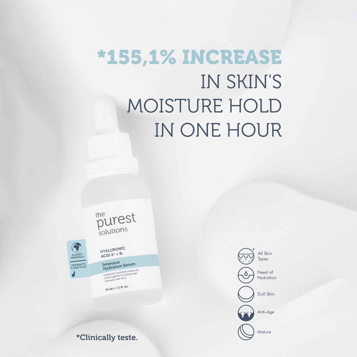 مصل الترطيب المكثف حمض الهيالورونيك 2% + ب5 من بيورست - 30 مل | The Purest Solutions Intensive Hydrating Serum: Hyaluronic Acid 2% + Vitamin B5 - 30ml 30 مل - EROS STORE