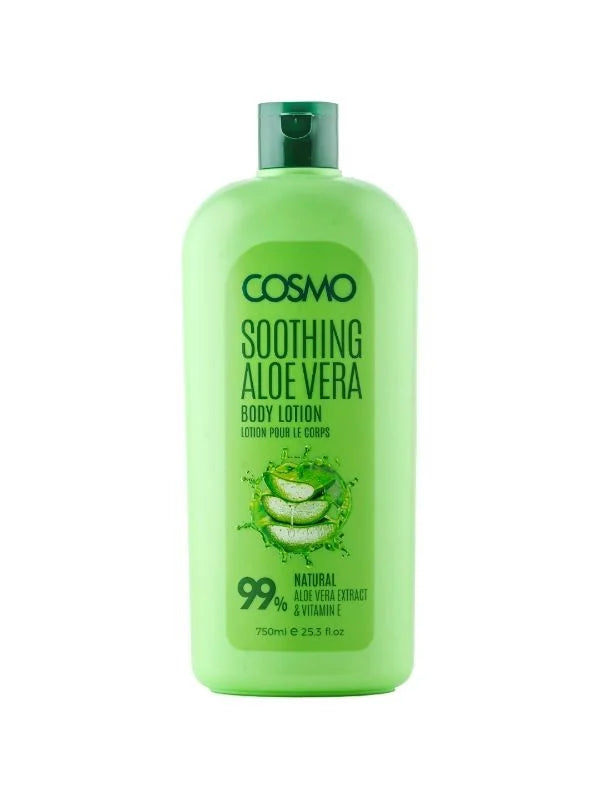COSMO Soothing Aloe Vera Body Lotion ٩٩% Natural – ٧٥٠ml | كوزمو لوشن للجسم بالالوفيرا – ٧٥٠ مل