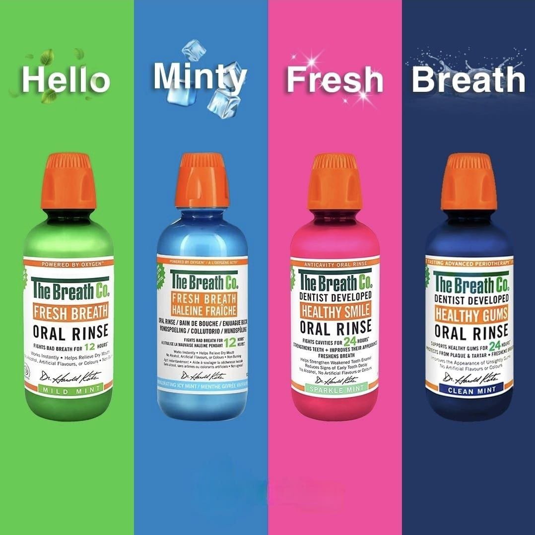 THE BREATH CO. 24 Hour FRESH BREATH ORAL RINSE - غسول الفم النعناع المثلج و الحمضيات من ذابريث كو 500مل 500 مل - EROS STORE