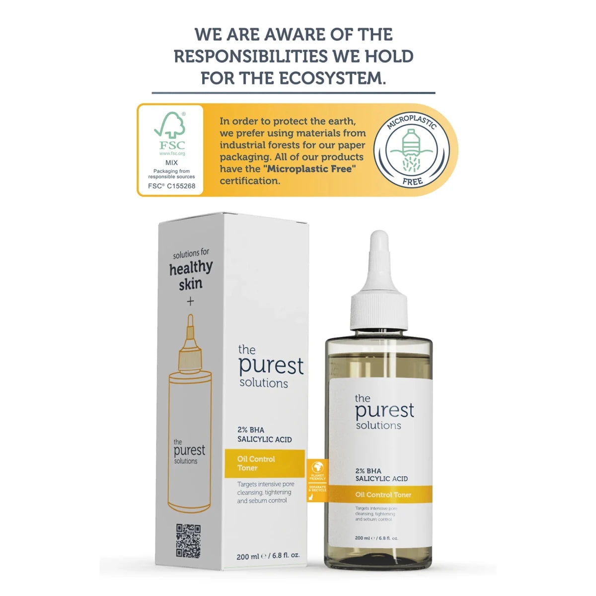 تونر ذا بيورست سوليوشنز للتحكم في الزيوت بحمض الساليسيليك 2% - 200 مل | The Purest Solutions Oil Control Toner 2% Salicylic Acid - 200ml 200 مل - EROS STORE