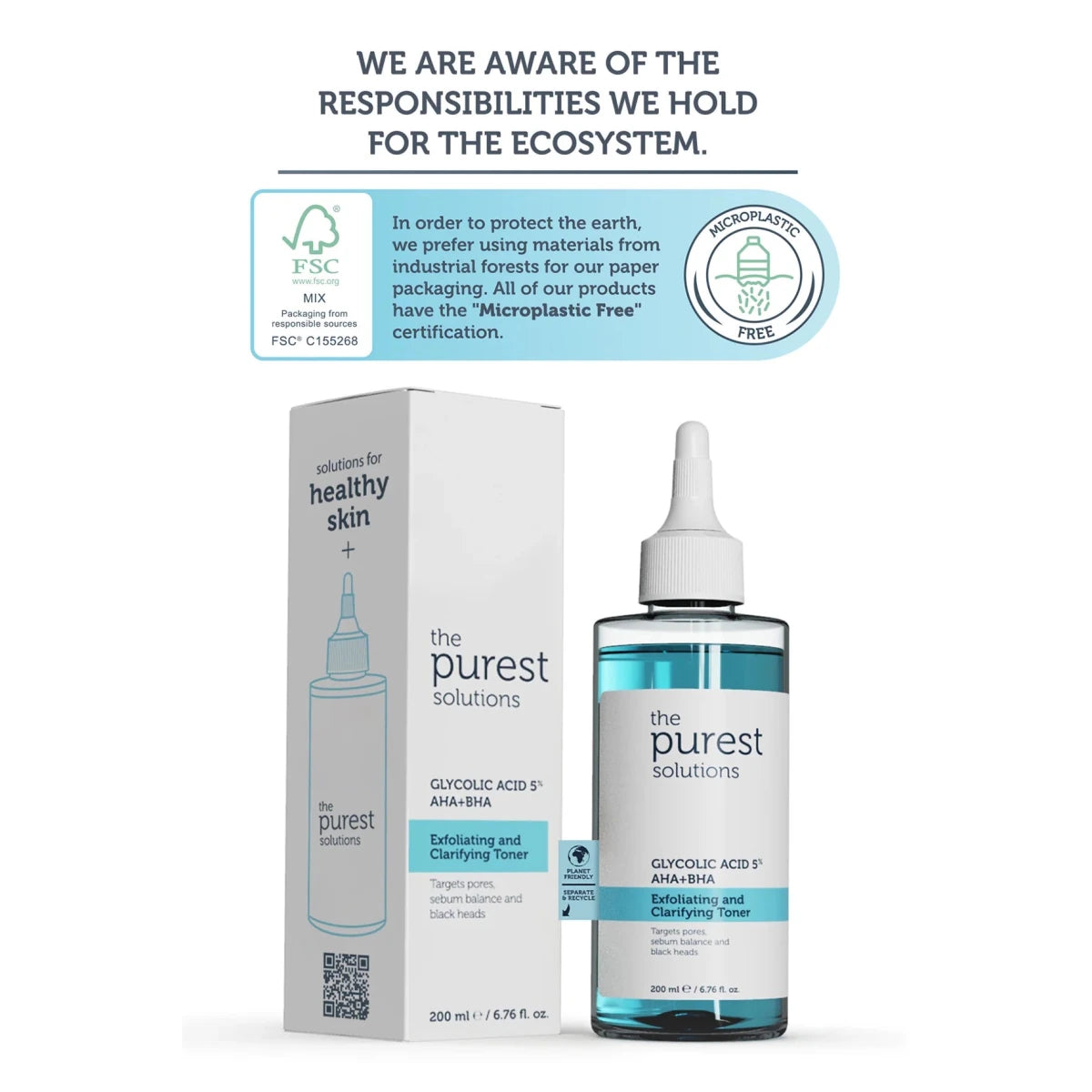 تونر ذا بيورست سوليوشنز مقشر ومنقي بحمض الجليكوليك 5% (AHA + BHA) - 200 مل | The Purest Solutions Exfoliating and Clarifying Toner 5% Glycolic Acid (AHA + BHA) - 200ml 200 مل - EROS STORE