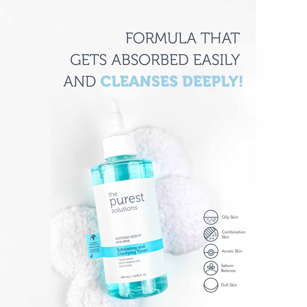 تونر ذا بيورست سوليوشنز مقشر ومنقي بحمض الجليكوليك 5% (AHA + BHA) - 200 مل | The Purest Solutions Exfoliating and Clarifying Toner 5% Glycolic Acid (AHA + BHA) - 200ml 200 مل - EROS STORE